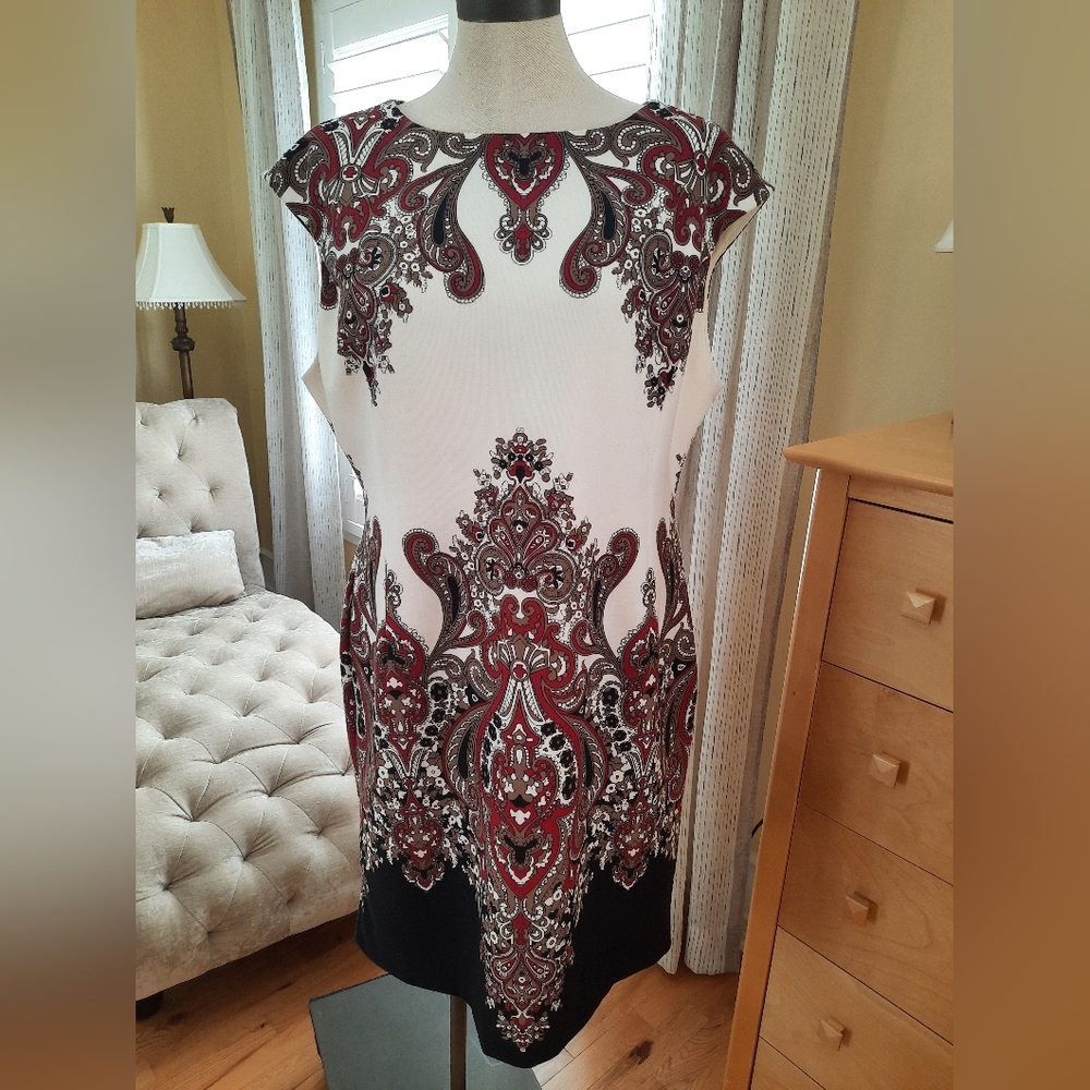 Evan Picone Cream and Black Paisley  Dress